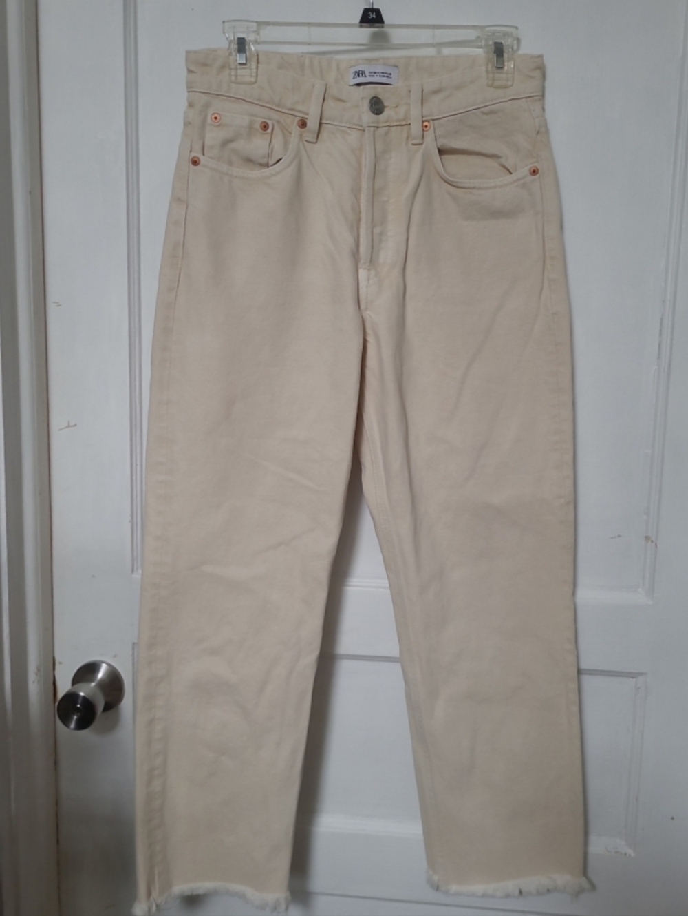 Zara Cream Straight-Leg Crop Jeans 6